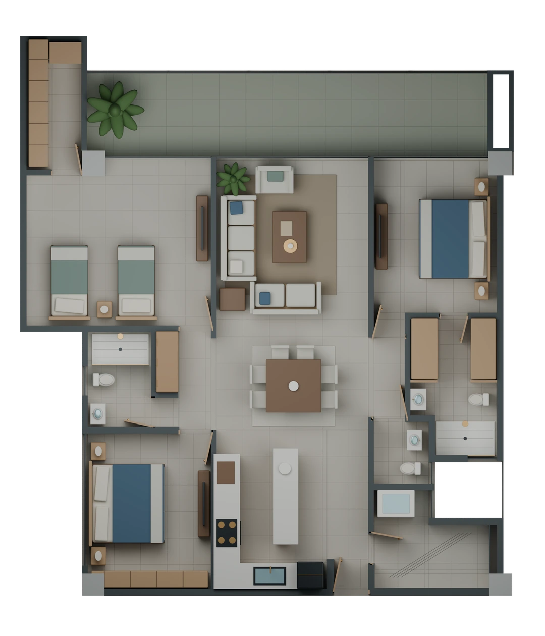 Vista superior del floorplan residencial de Home ON